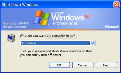 Windows XP classic shutdown dialog. What would you like the computer to do?